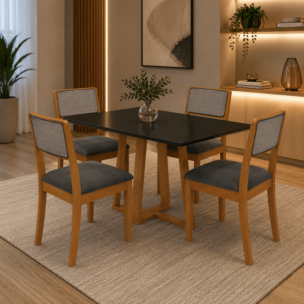Conjunto de Mesa Sala de Jantar 4 Cadeiras Canela/Chumbo 120x80 Kappesberg CSJ023CAPRFV7, , large image number 1